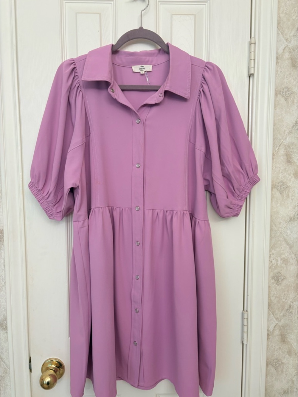 entro Lavender Button-Front Puff Sleeve Dress